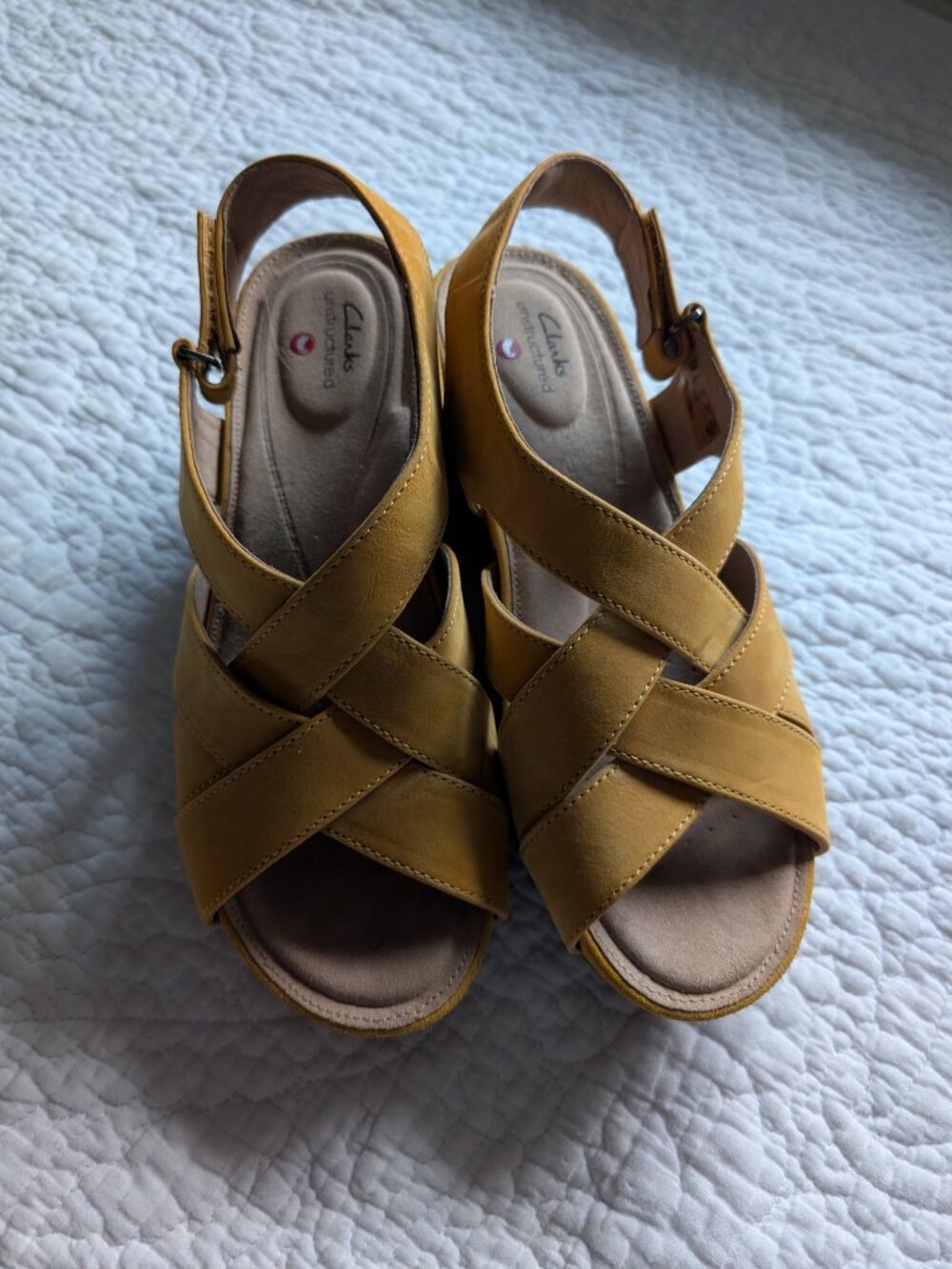 Yellow Suede Sandals by Clarks Size 8.5 Medium EUC